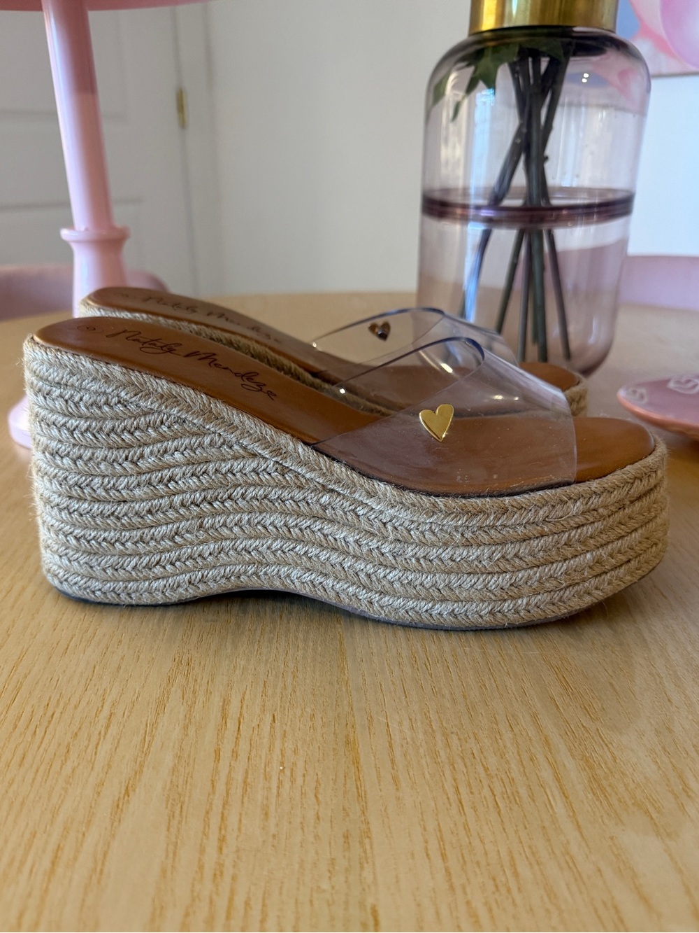 Nataly Mendez Clear Strap Espadrille Wedge Sandals in Natural
